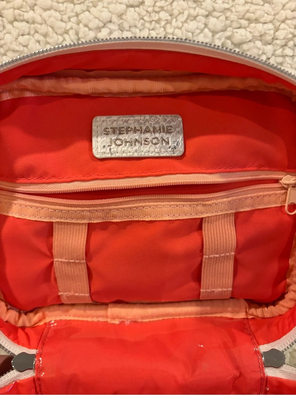 Stephanie Johnson White Snake-Embossed Cosmetic Case with Top Handle